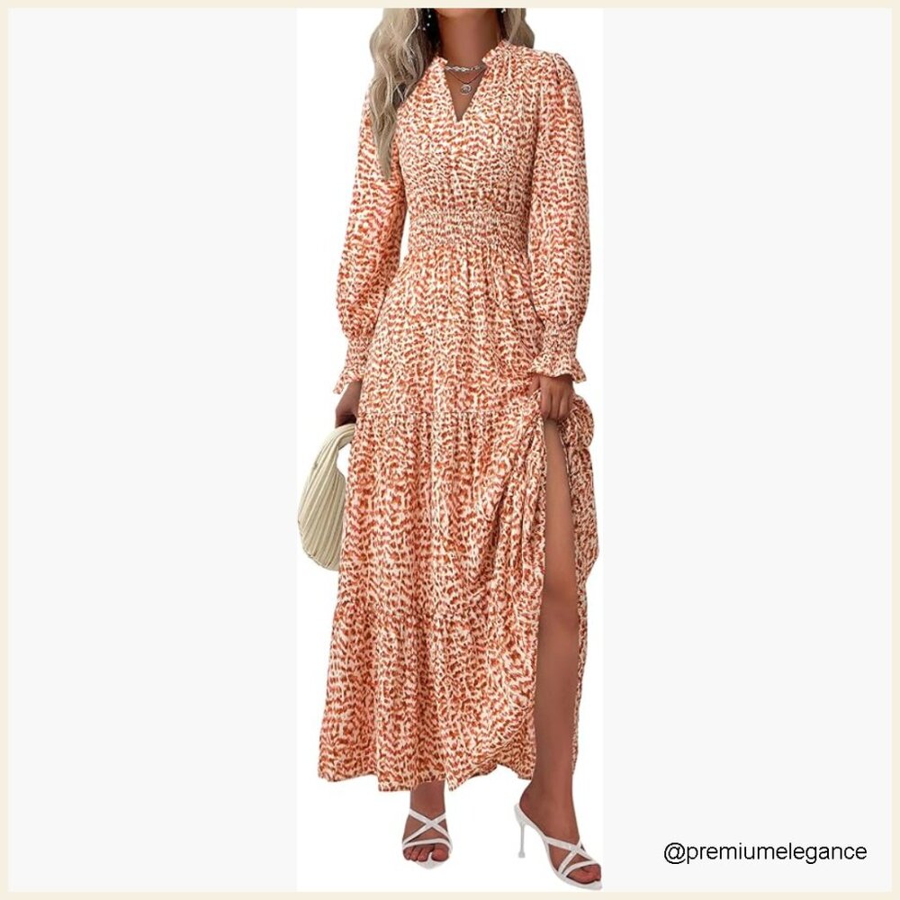 Long Sleeve Maxi Dress With Pockets, V-Neck, Flowy Boho Style